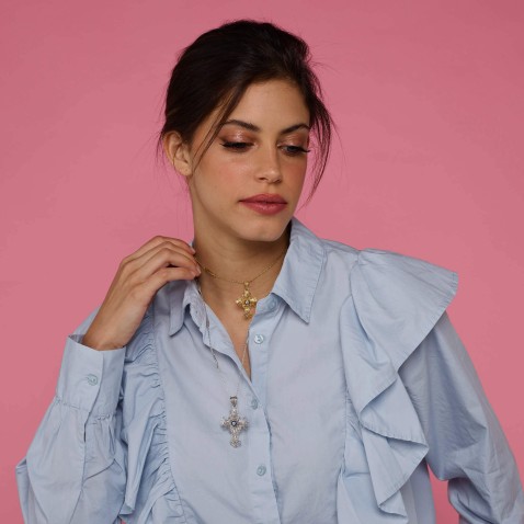 Filigree cross with enamel