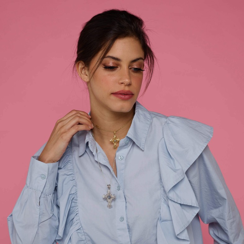 Filigree cross with enamel