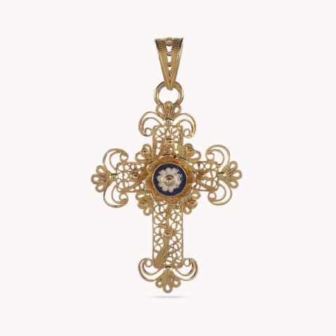 Filigree cross with enamel