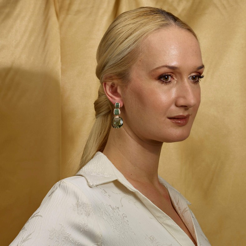 Brincos com Quartzo, Tsavorites e Diamantes