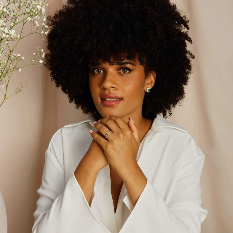 Diamond and Emerald  Engagement Ring