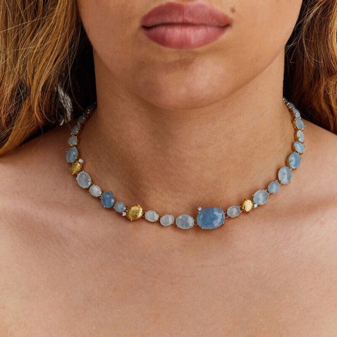 Ipanema | Colar guas Marinhas Cabochon e Diamantes