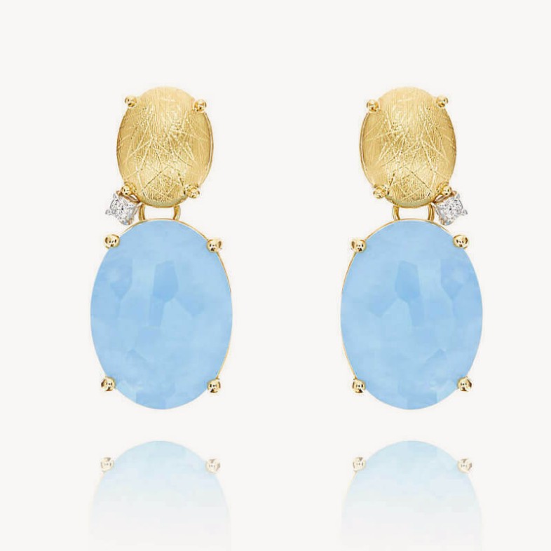 Ipanema | Brincos guas Marinhas Cabochon e Diamantes