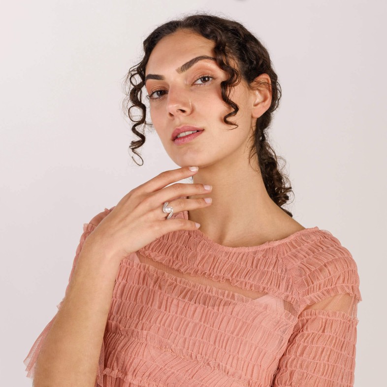 Anel de noivado Prola e Diamantes