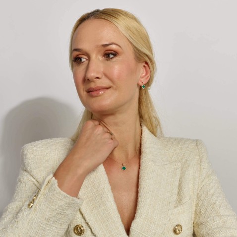 Fio com Pendente com Malaquite e Diamantes