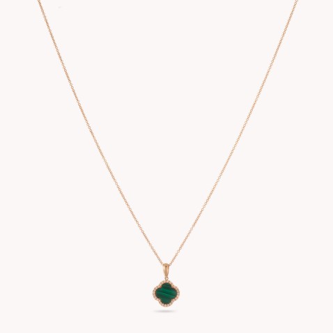 Fio com Pendente com Malaquite e Diamantes