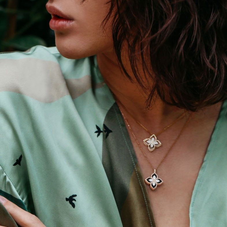 Princess Flower | Diamond and Black Jade Pendant Necklace