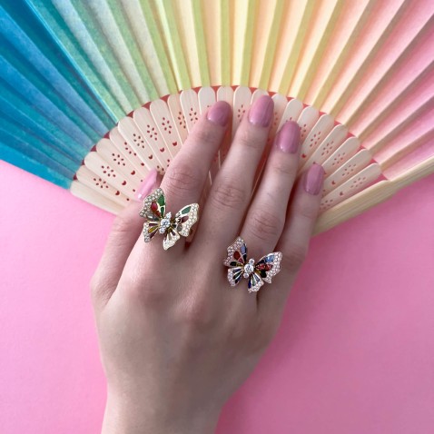 Anel Borboleta com diamantes e esmalte