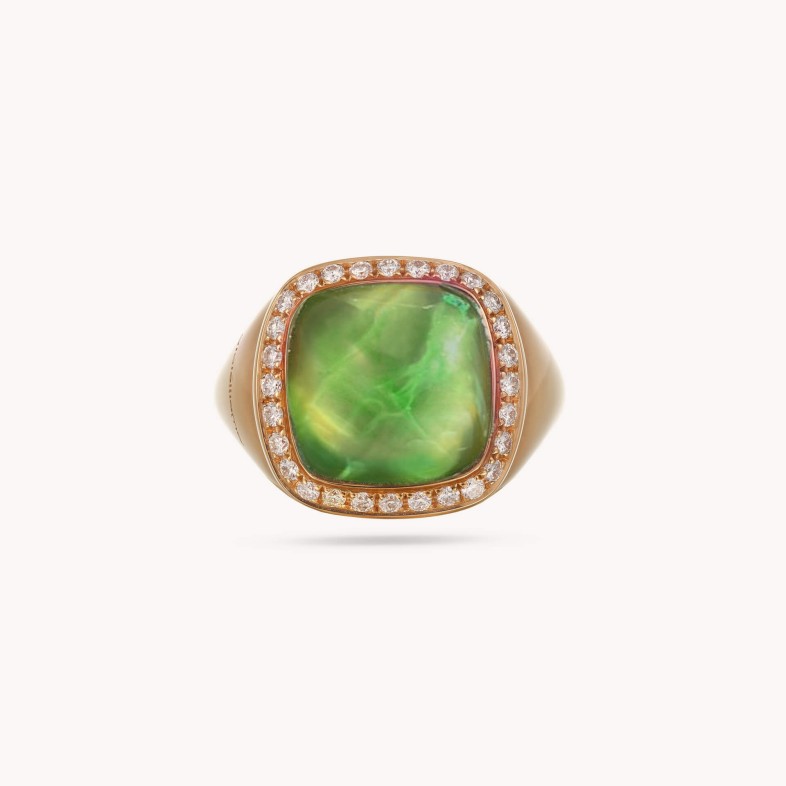 Anel com Prasiolite e Diamantes