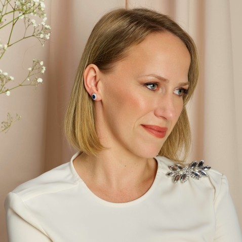 Brincos com Diamantes e Safira