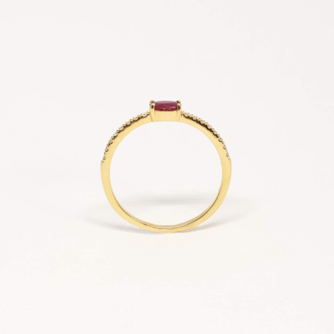 Anel de Noivado Ouro Rubi e Diamantes