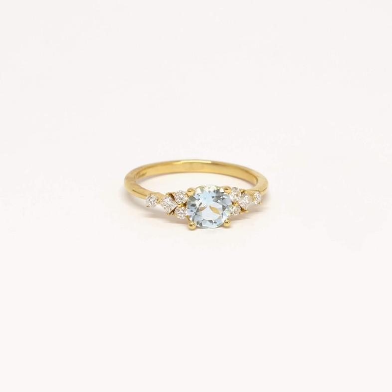 Aquamarine and Diamond Gold Engagement Ring