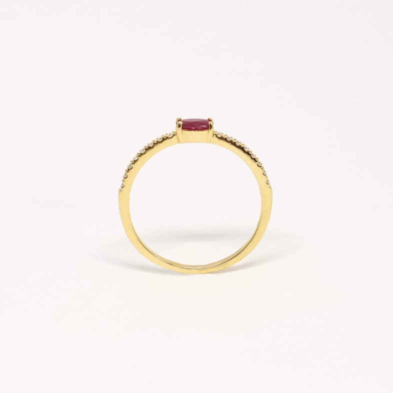 Anel de Noivado Ouro Rubi e Diamantes