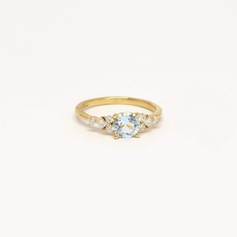 Aquamarine and Diamond Gold Engagement Ring