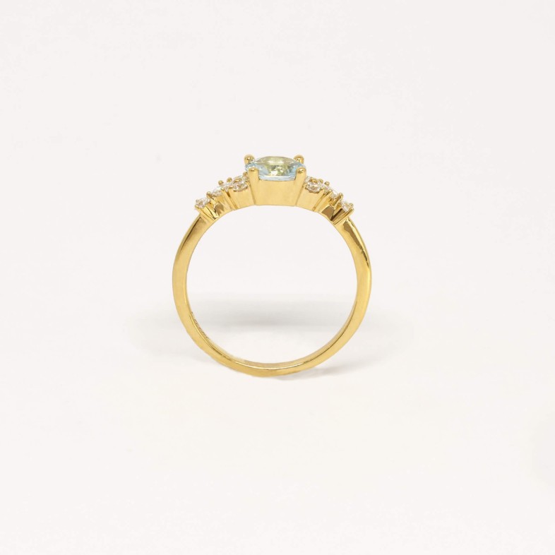 Aquamarine and Diamond Gold Engagement Ring