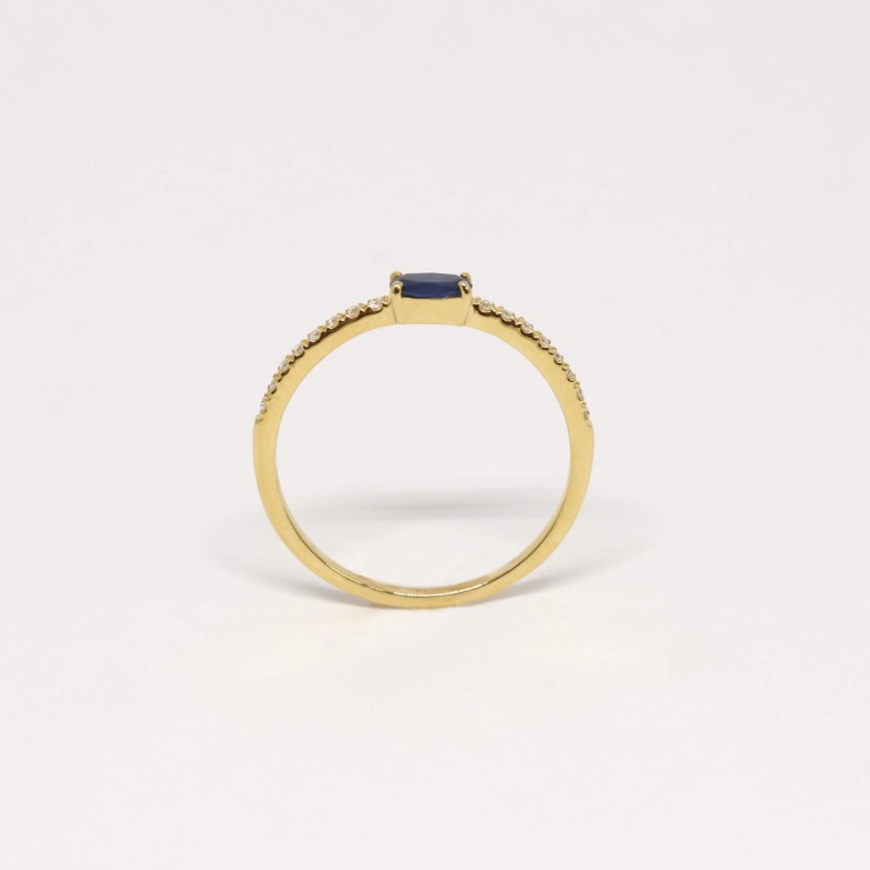 Anel de Noivado Ouro Safira e Diamantes