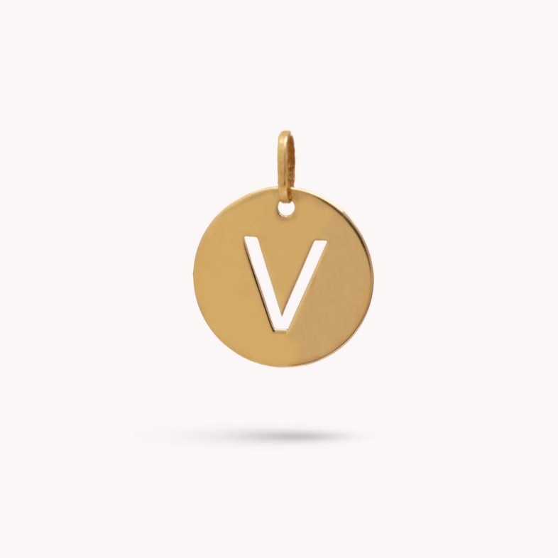Medalha Letra V em Ouro - 15 mm