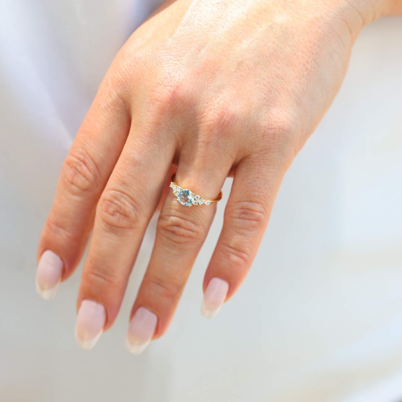 Aquamarine and Diamond Gold Engagement Ring