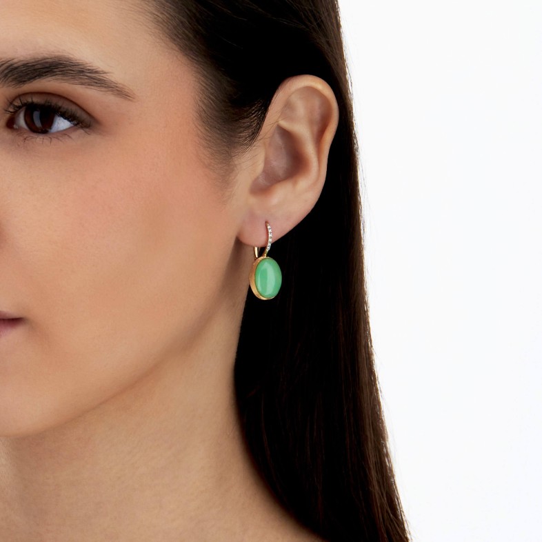 Brincos "Boules" Ouro, Diamantes e Jadeite