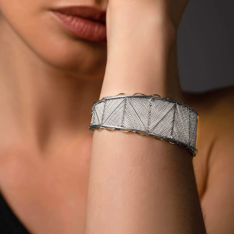 Silver "Land" Bangle Bracelet