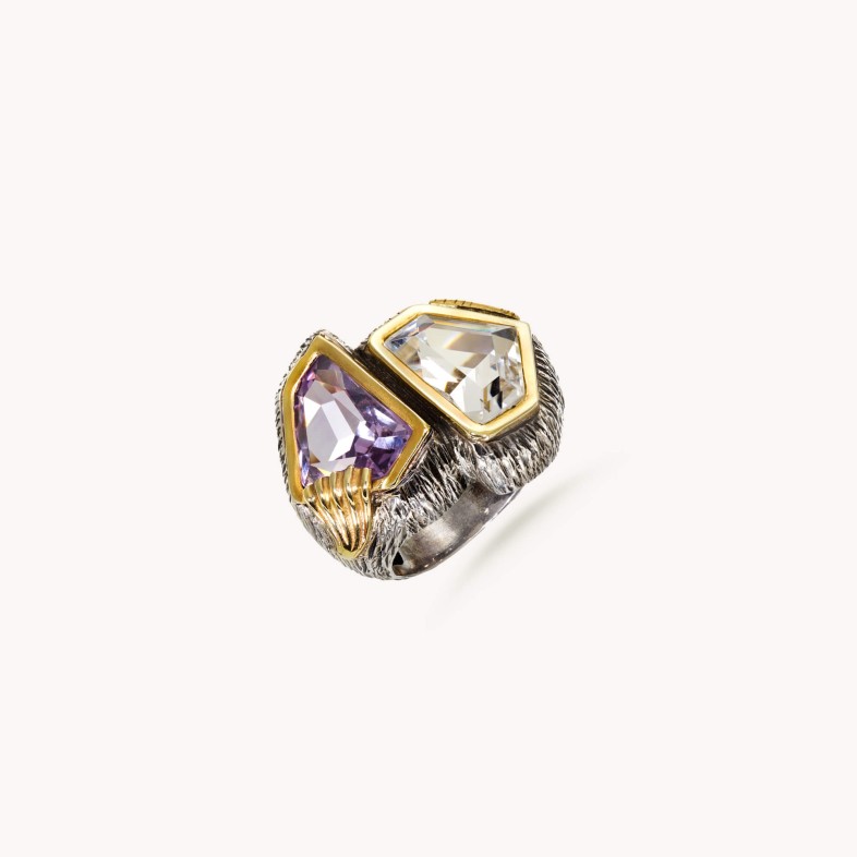 Amethyst and rock Crystal ring