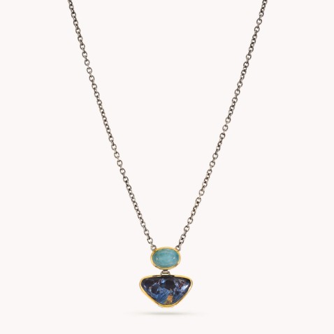 Pietersite and beryl necklace