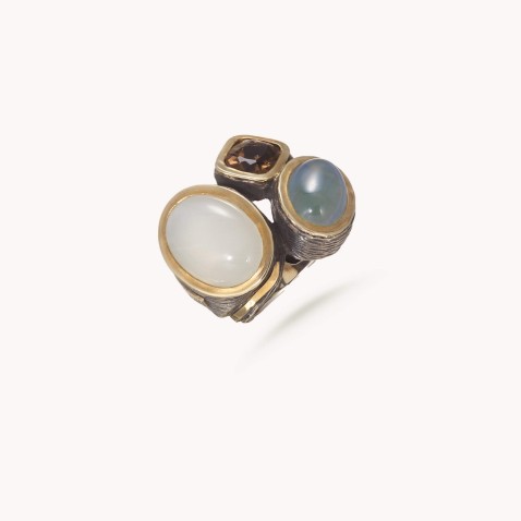 Quartz, Moonstone and Beryl Ring