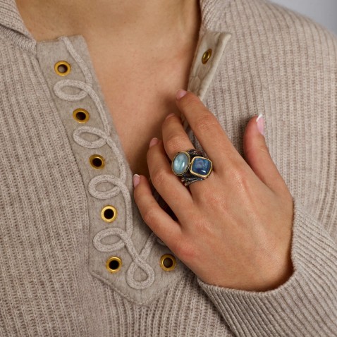 cyanite and seawater band ring