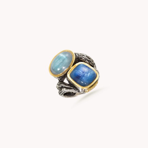 cyanite and seawater band ring