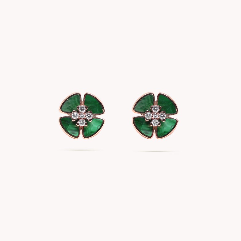 Brincos pequenos de espigo Ouro 18K/Malaquit