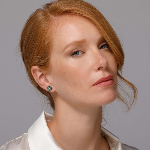 Brincos pequenos de espigo Ouro 18K/Malaquit