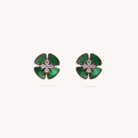 Brincos pequenos de espigo Ouro 18K/Malaquit