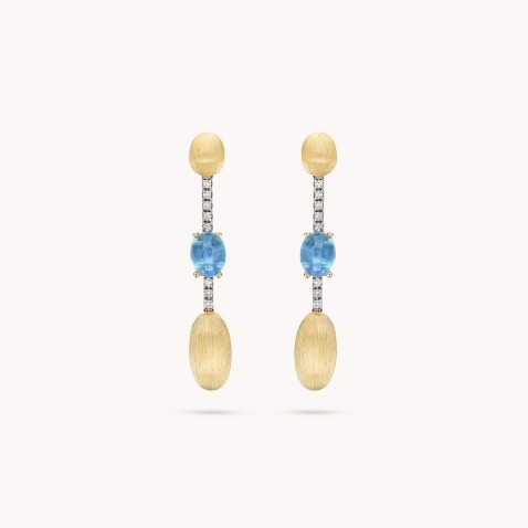 Gold and Londong Blue Topaz Long Earrings | Azure