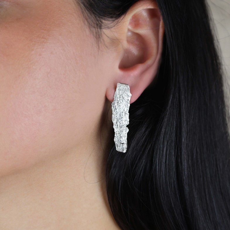 SILVER EUCALYPTUS BARK EARRINGS | NATURA