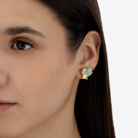 Brincos em Ouro 18k com Quartzo Rutilado com Diamantes | Ipanema Mar