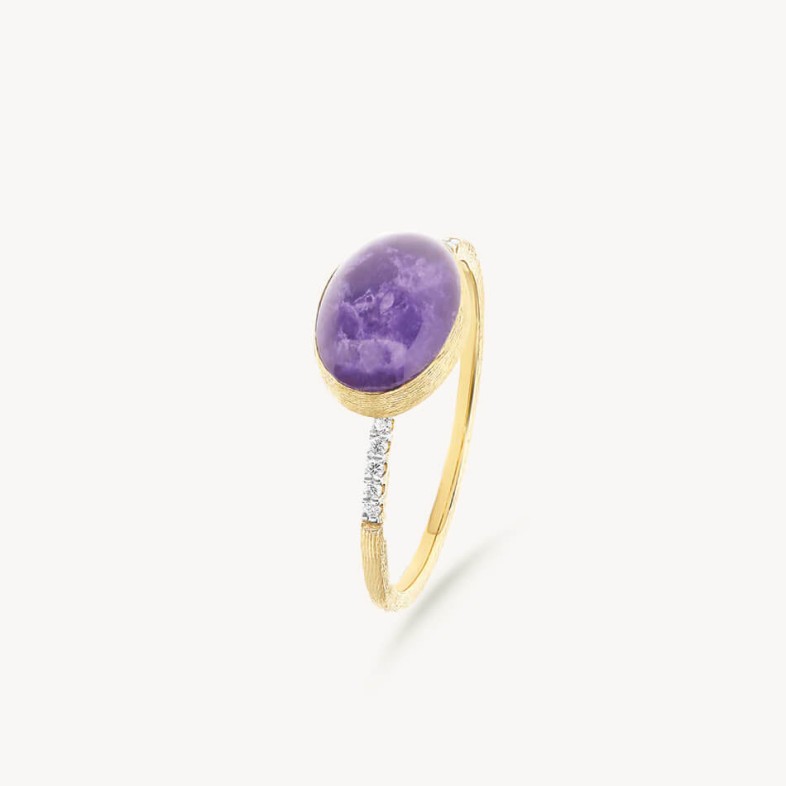 Anel Ouro Diamantes Lepidolite e Madreprola | Boules