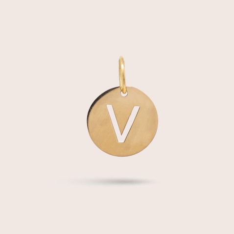 Letter V Gold Charm - 10 mm