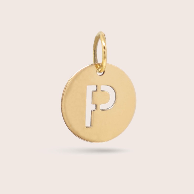 Medalha Letra P em Ouro - 15 mm