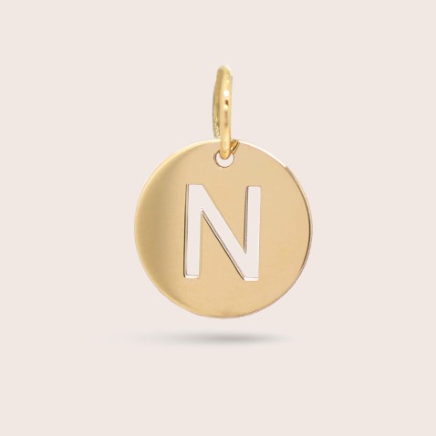 Medalha Letra N em Ouro - 15 mm