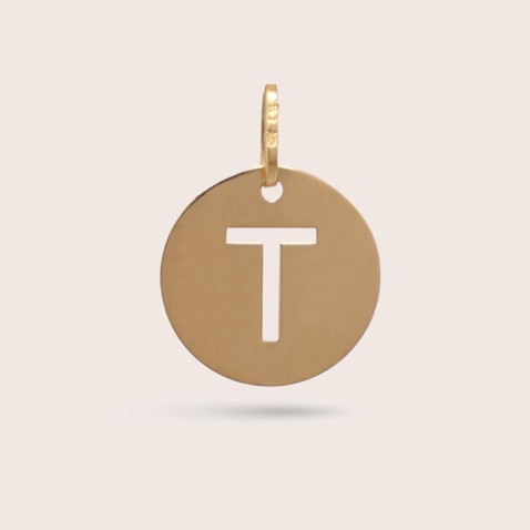Medalha Letra T em Ouro - 15 mm