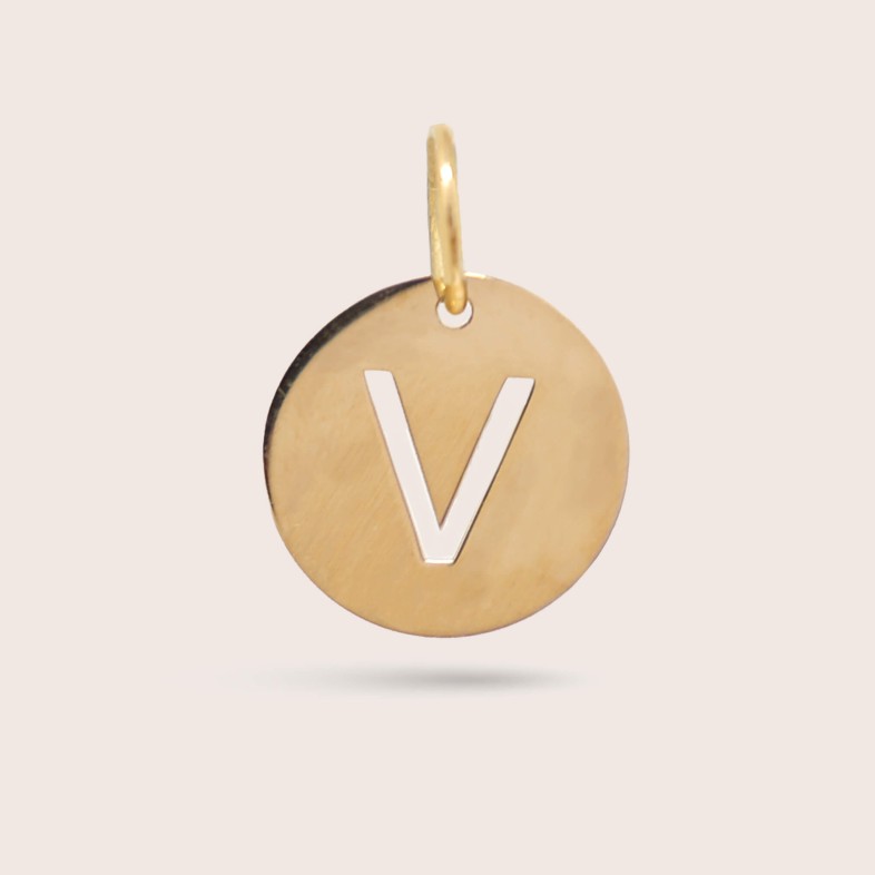 Letter V Gold Charm - 15 mm