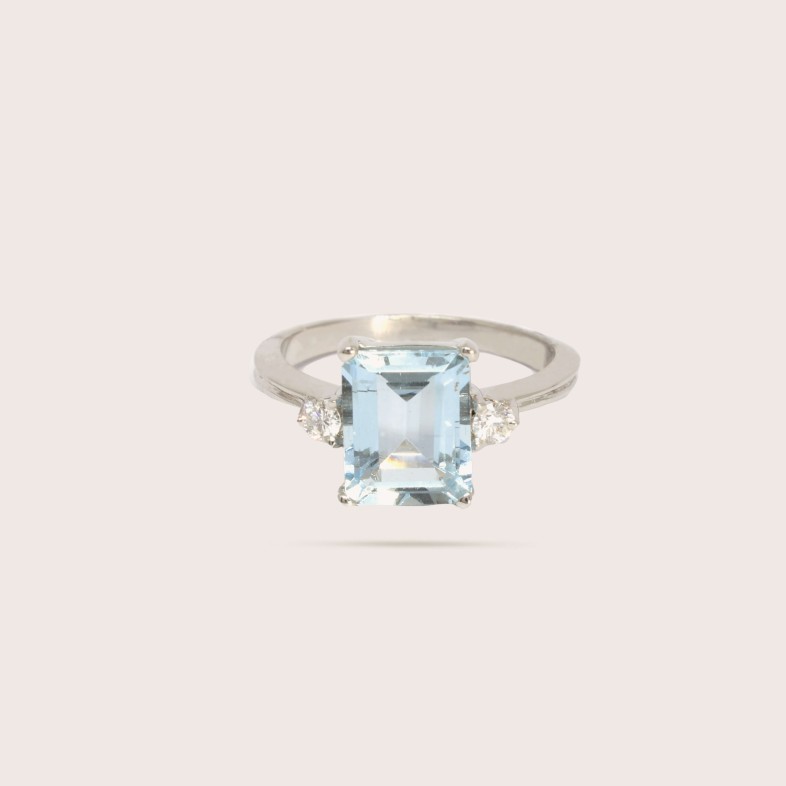 Aquamarine and Diamond Gold Engagement Ring | Blue Sea