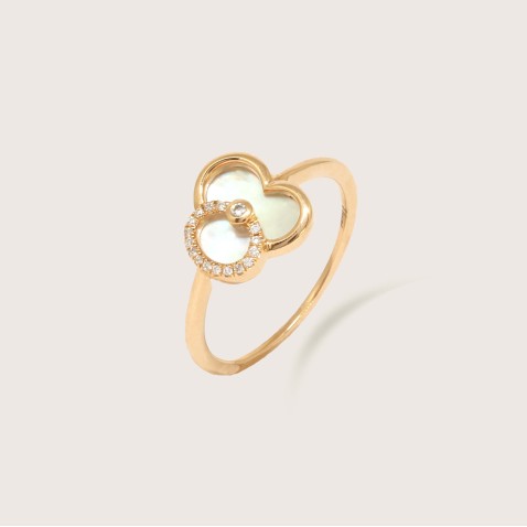 Anel Ouro Madreprola e Diamantes