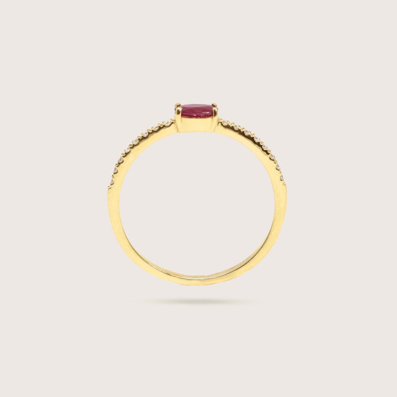 Anel de Noivado Ouro Rubi e Diamantes