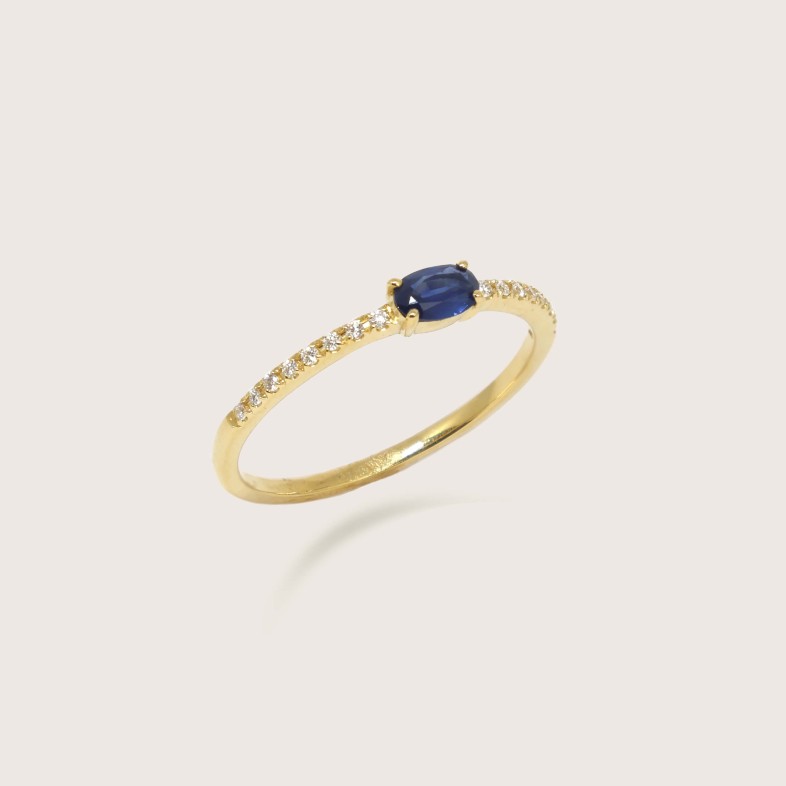 Sapphire and Diamond Gold Engagement Ring