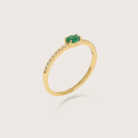 Emerald and Diamond Gold  Engagement Ring