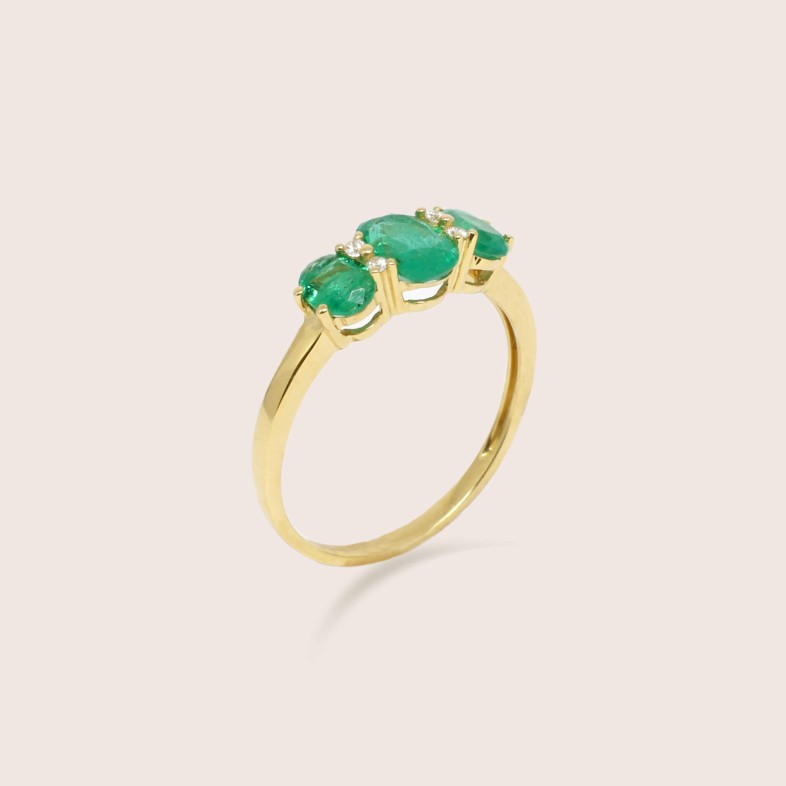 Anel de Noivado Ouro Esmeraldas e Diamantes