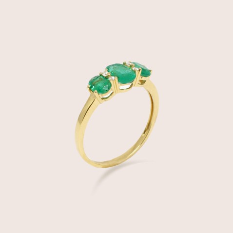 Anel de Noivado Ouro Esmeraldas e Diamantes
