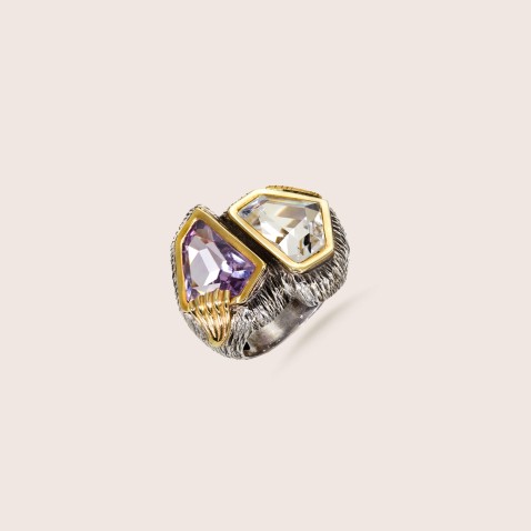 Amethyst and rock Crystal ring