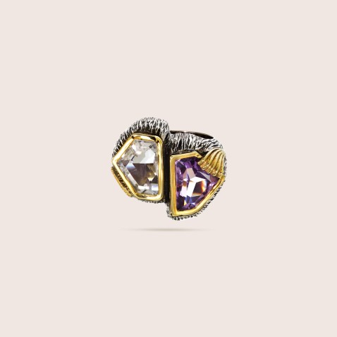 Amethyst and rock Crystal ring